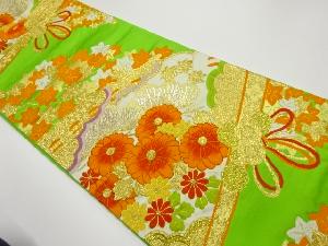 檜扇に菊・紅葉模様織出し袋帯